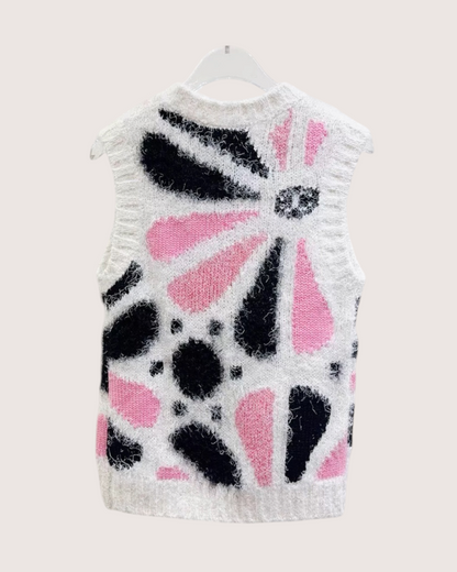 Chanel 23K Cashmere Floral Vest White, Black, Pink, Multicolor FR 34