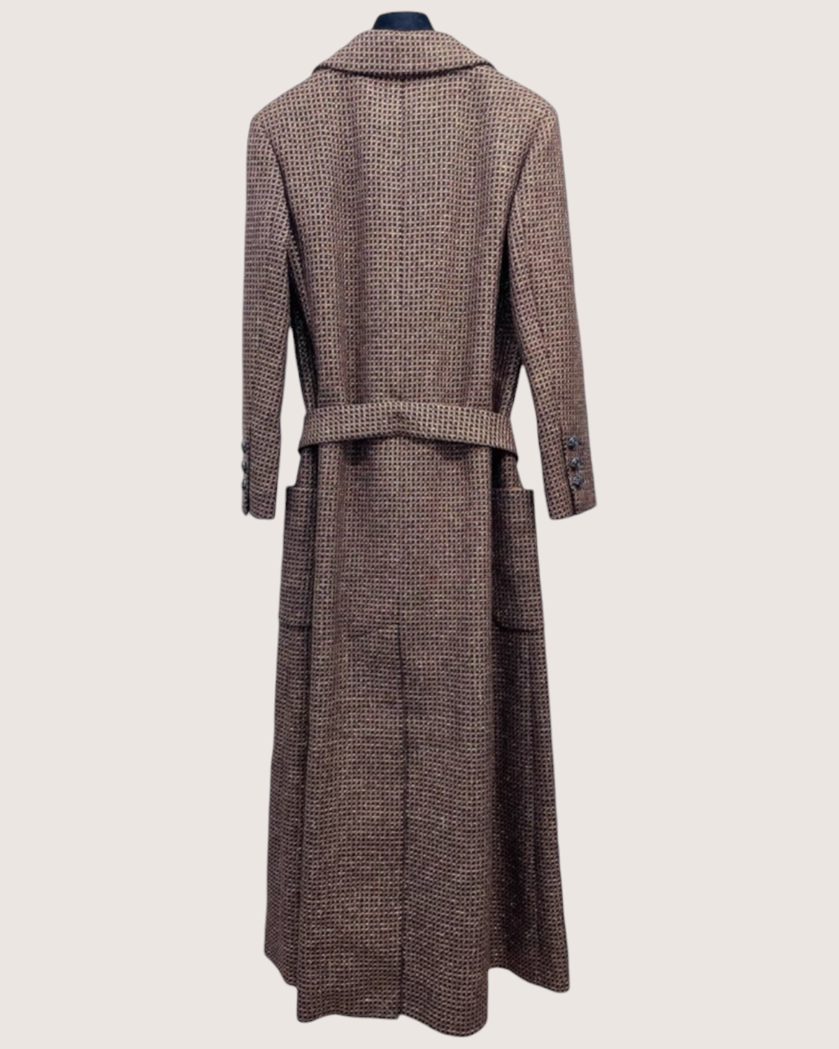 Chanel 24C Plaid Belted Trench Coat Brown, Black FR 34