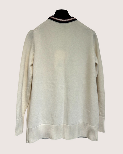 Chanel 26P Cashmere Striped-Trim Cardigan Beige/Ecru, Navy, Red FR 36