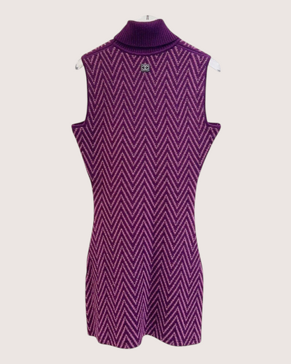 Chanel 21K Cashmere CC Chevron Turtleneck Mini Dress Purple, Pink FR 34