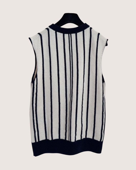 Chanel 26B Cashmere Striped Vest Beige/Ecru, Navy FR 36