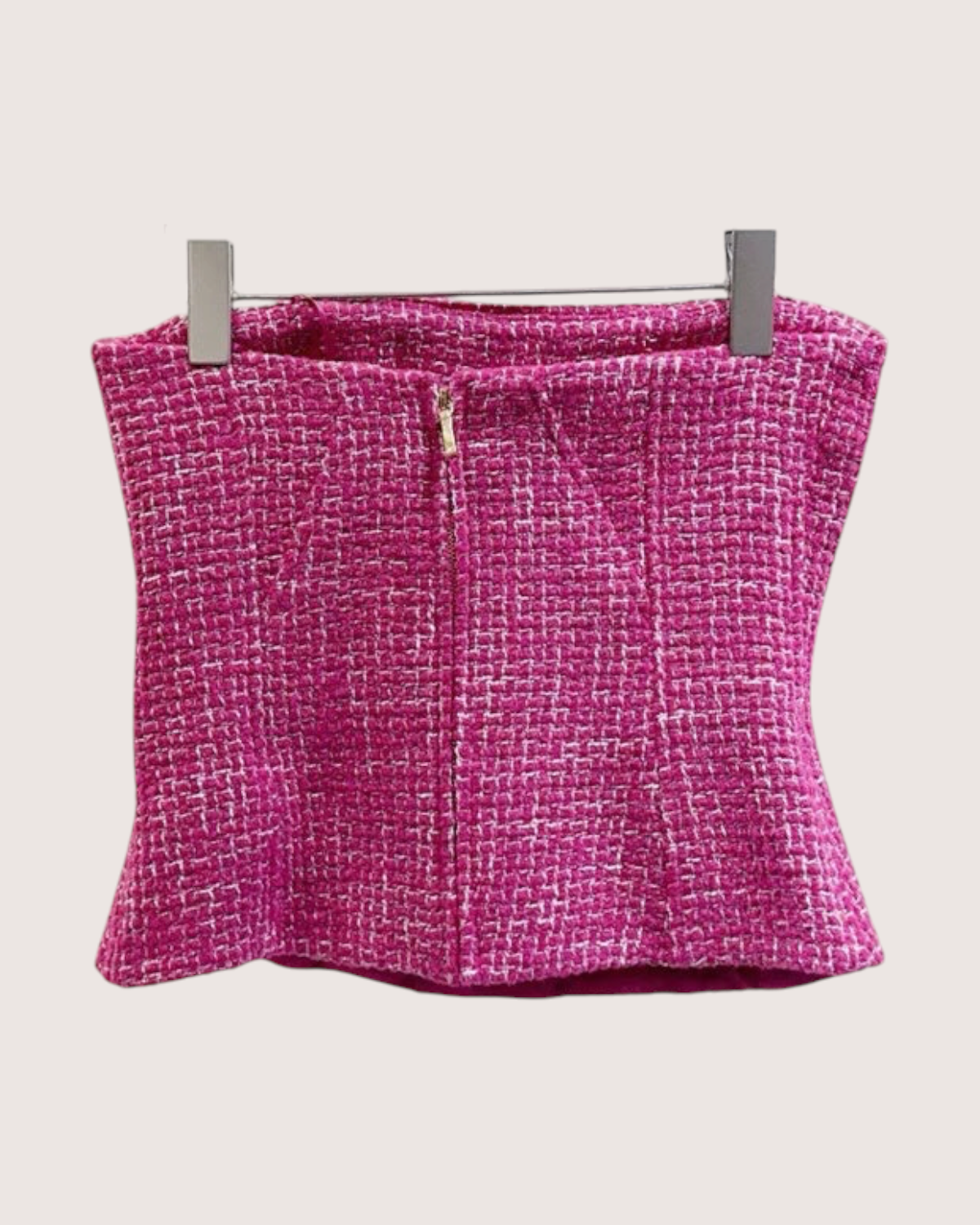 Chanel 22B Strapless Tweed Bustier Pink, White FR 36