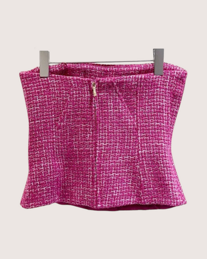 Chanel 22B Strapless Tweed Bustier Pink, White FR 36