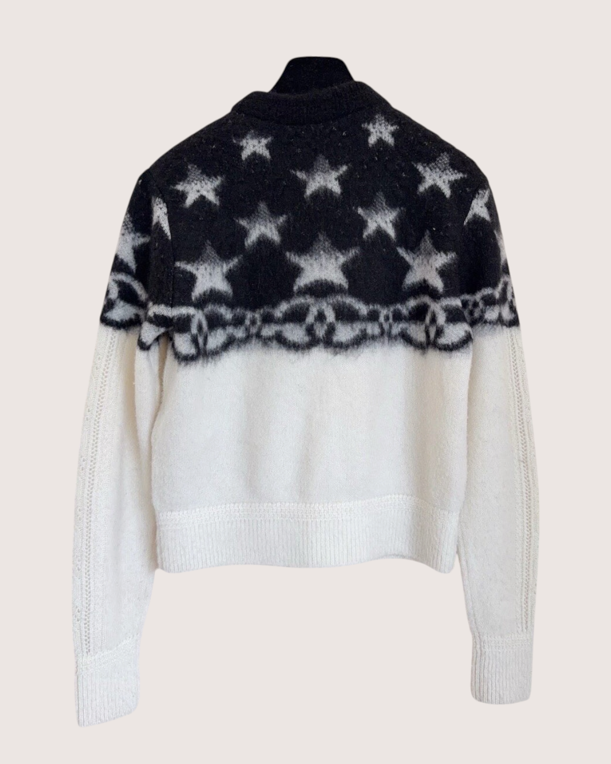 Chanel 23N Coco Neige Cashmere Star Motif Sweater Black, Beige/Ecru FR 34