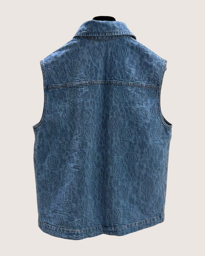 Chanel 23P Camellia Denim Vest Blue FR 34