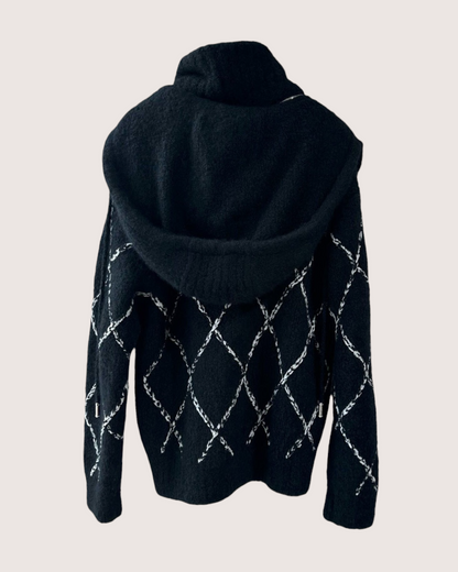 Chanel 23N Coco Neige Cashmere Quilted Hooded Ski Jacket Black, White FR 38