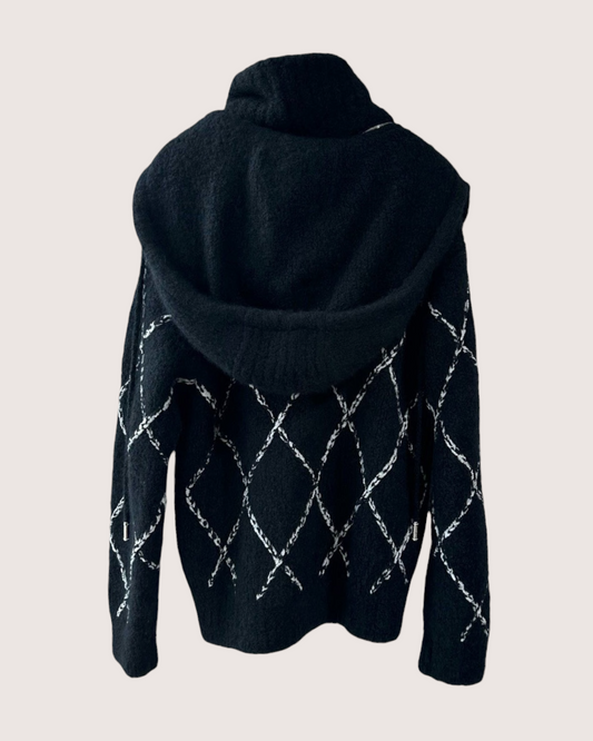 Chanel 23N Coco Neige Cashmere Quilted Hooded Jacket Black, White FR 38