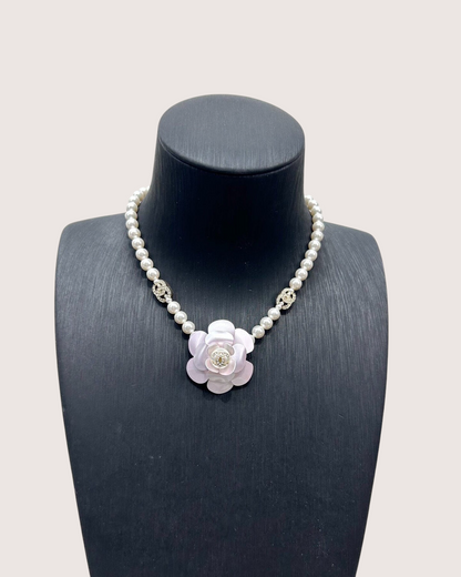 Chanel 23C Camellia Pearl Choker Necklace White, Pink, Gold One Size