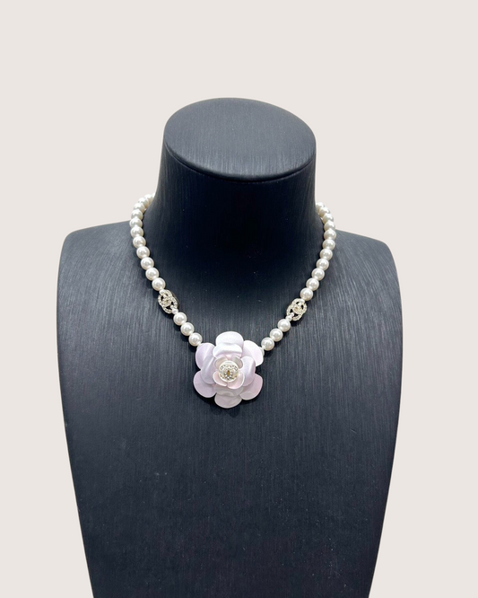 Chanel 23C Camellia Pearl Choker Necklace White, Pink, Gold One Size