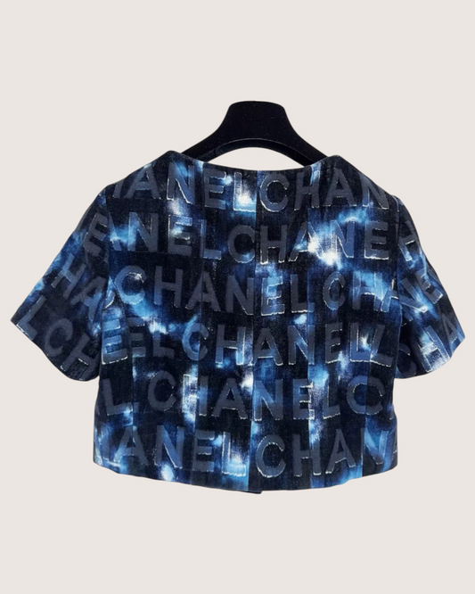 Chanel 21C Logo Cropped Short-Sleeve Jacket - Blue, Black, view 2