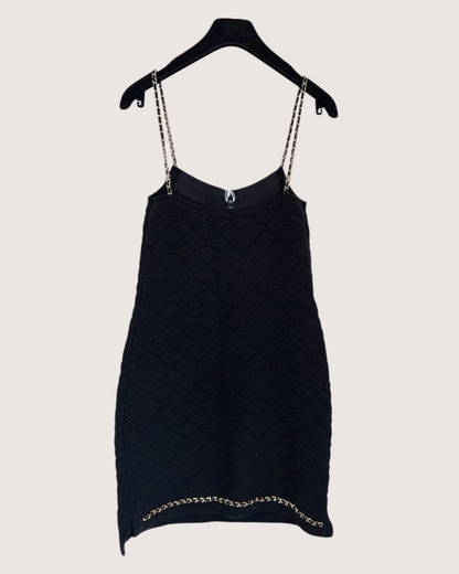 Chanel 23B Cashmere Chain-Trim Mini Dress Black, Gold FR 34