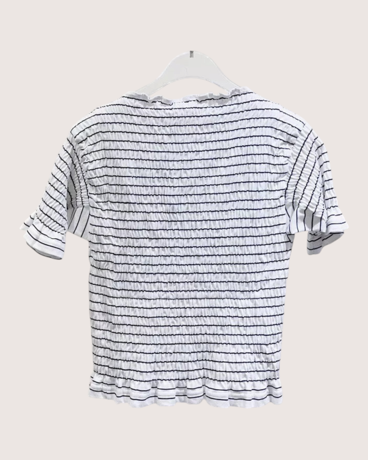 Miu Miu Striped Smocked Top White, Navy FR 38