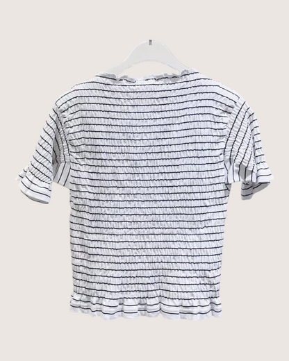 Miu Miu Striped Smocked Top White, Navy FR 38
