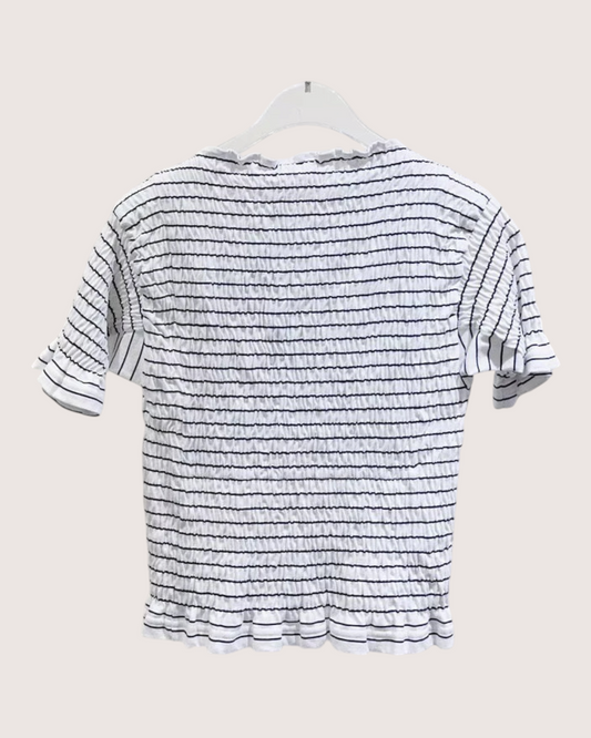 Miu Miu Striped Smocked Top White, Navy FR 38