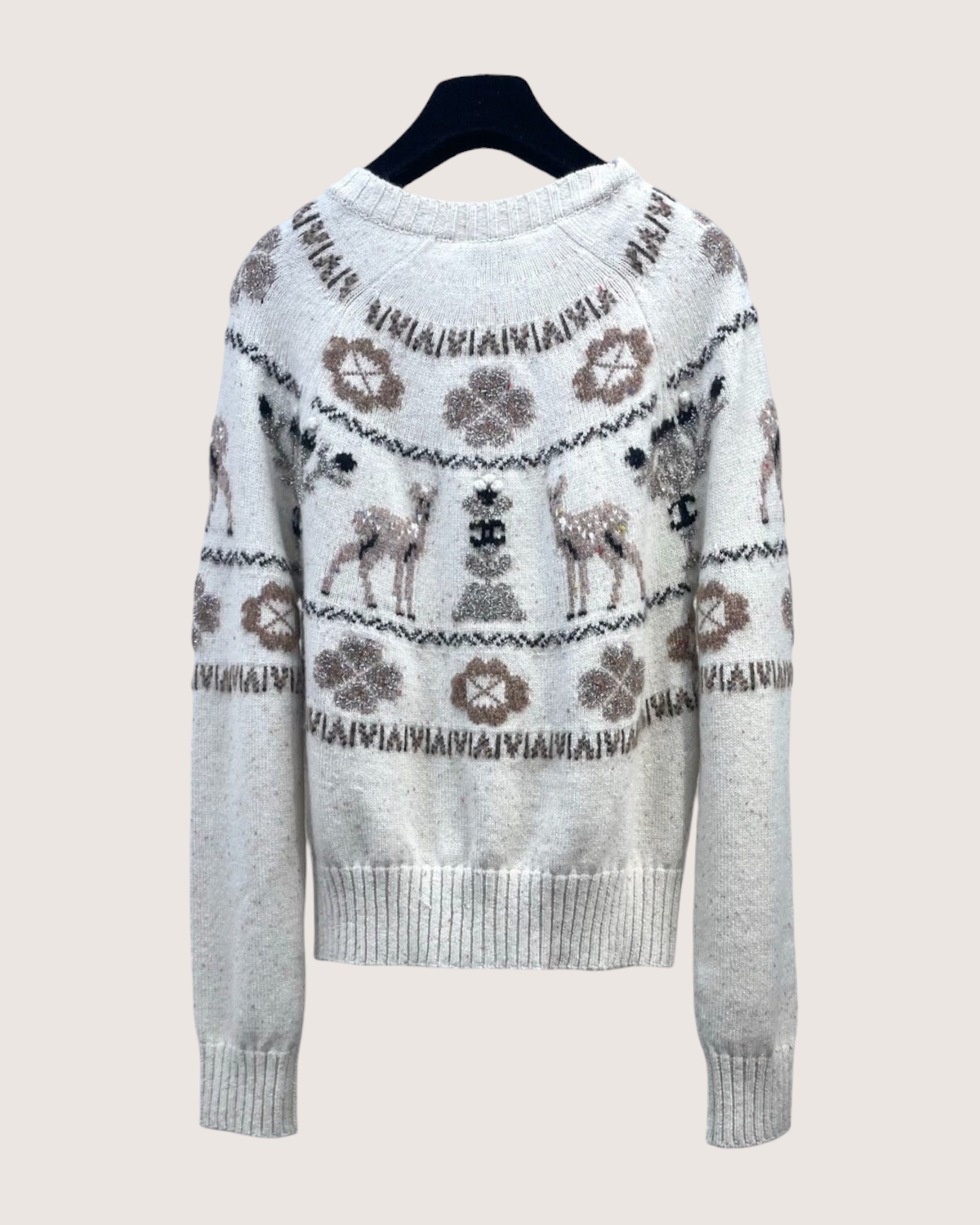 Chanel 25N Coco Neige Cashmere Deer Cardigan Beige/Ecru, Brown, Gold FR 36
