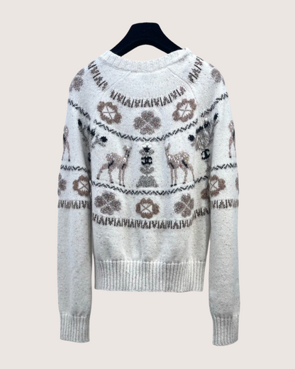 Chanel 25N Coco Neige Cashmere Deer Cardigan Beige/Ecru, Brown, Gold FR 36
