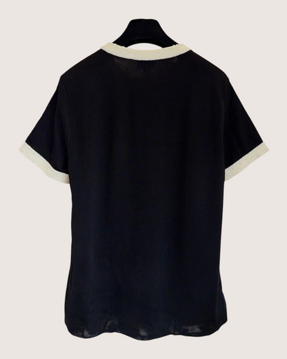 Chanel 25A Contrast-Trim T-Shirt Black, Beige/Ecru FR 34