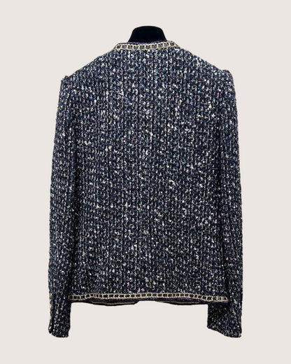 Chanel 21A Wool Sequin Tweed Jacket Navy, Gold, Multicolor FR 38