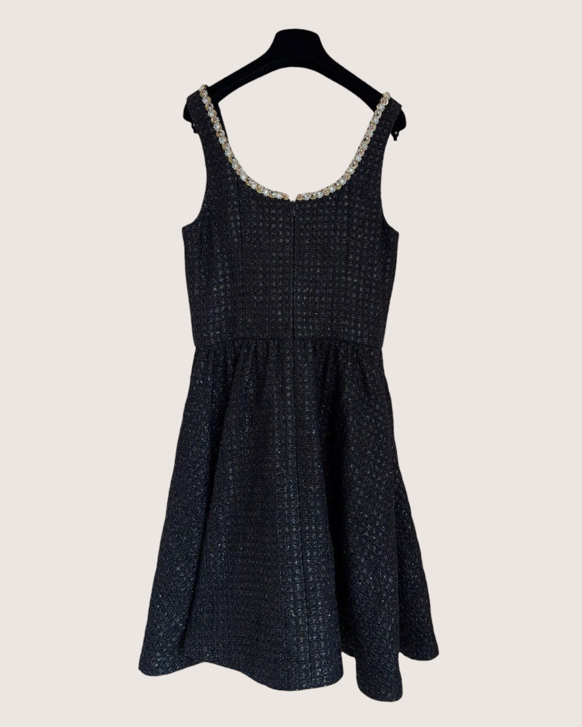 Chanel 23S Tweed Crystal-Trim Mini Dress Black FR 36