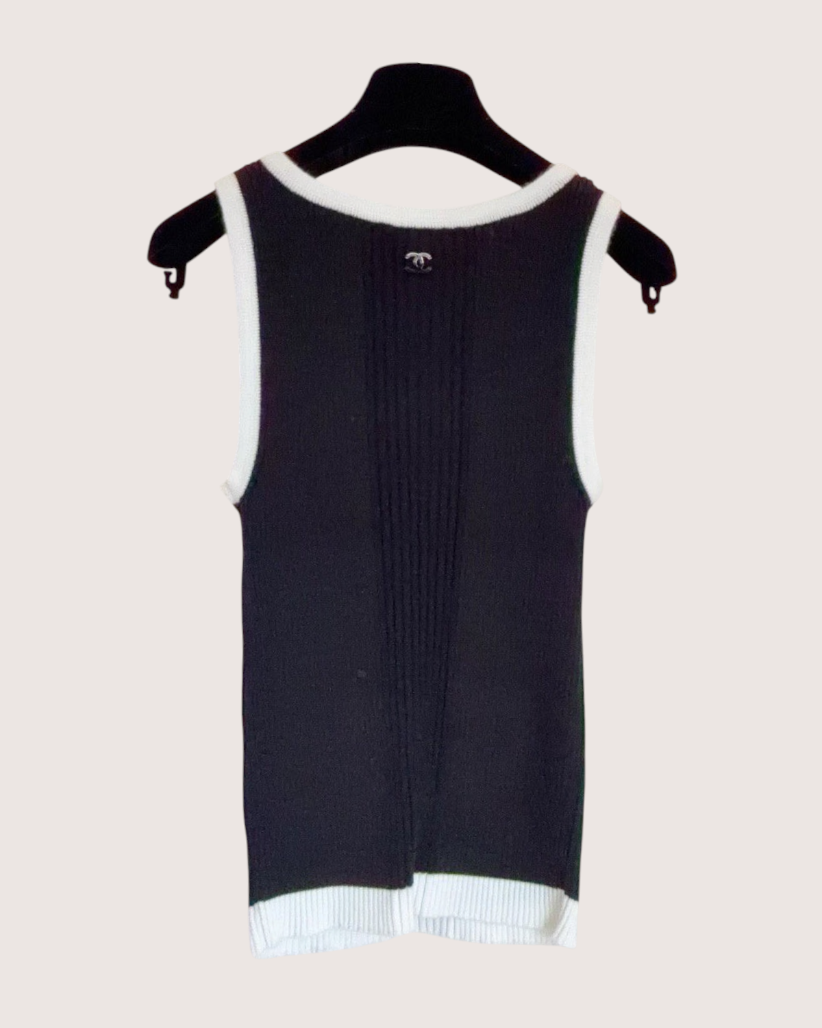 Chanel 25C Ribbed Contrast-Trim Top Black, White FR 34