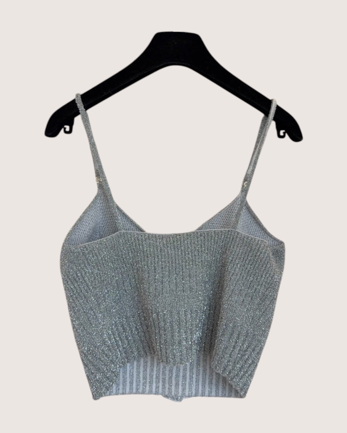 Chanel 22A Metallic Strappy Top Silver, Grey FR 38