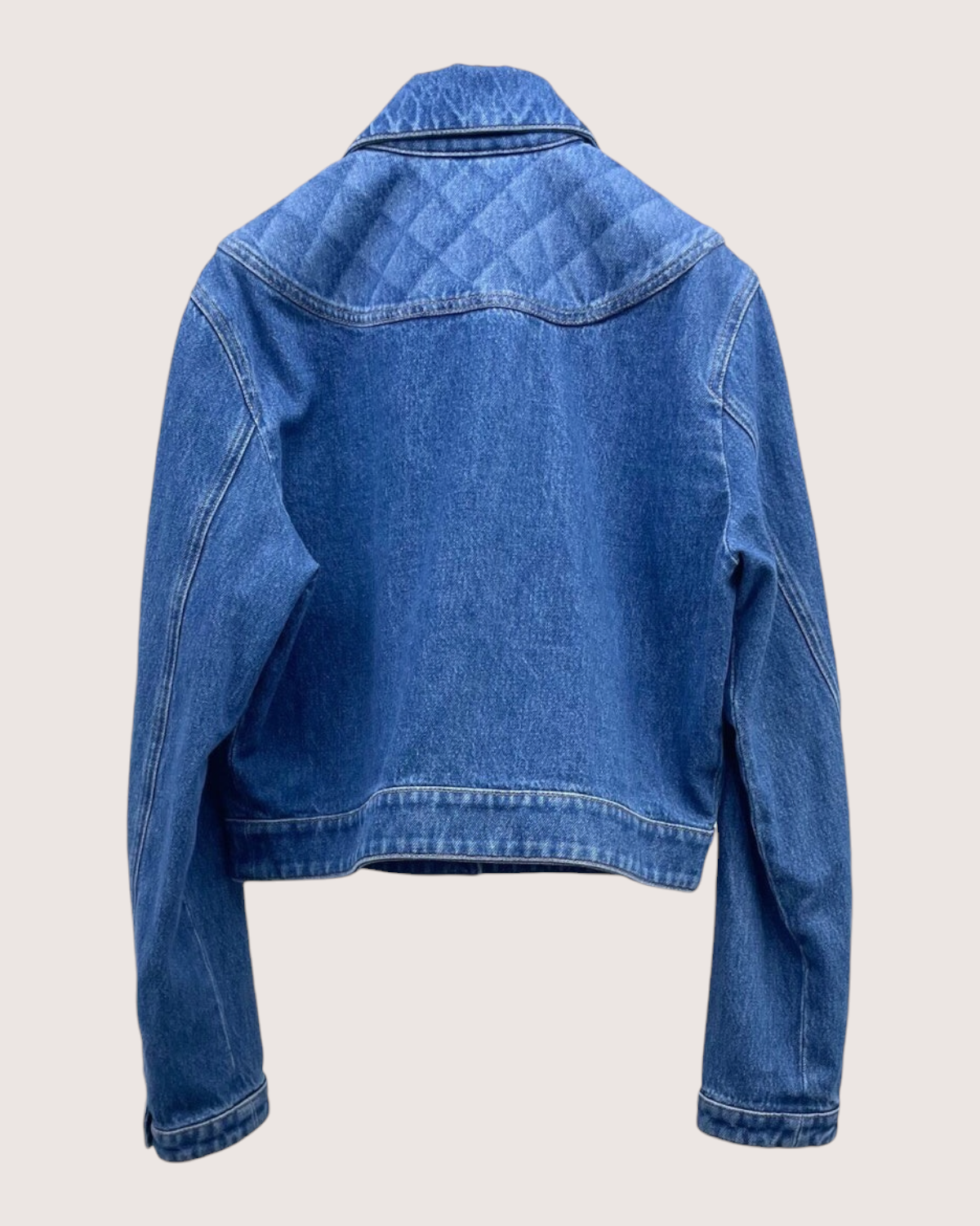 Chanel 22B Diamond-Quilted Denim Jacket Blue FR 36