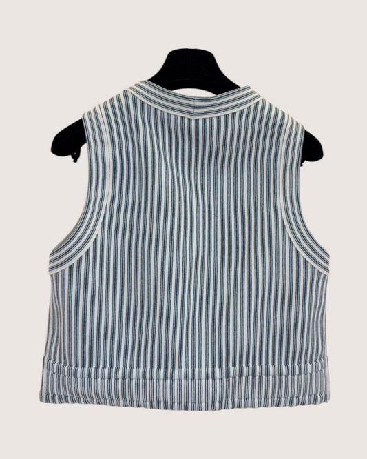 Chanel 25P Striped V-Neck Vest Blue, Beige/Ecru FR 36