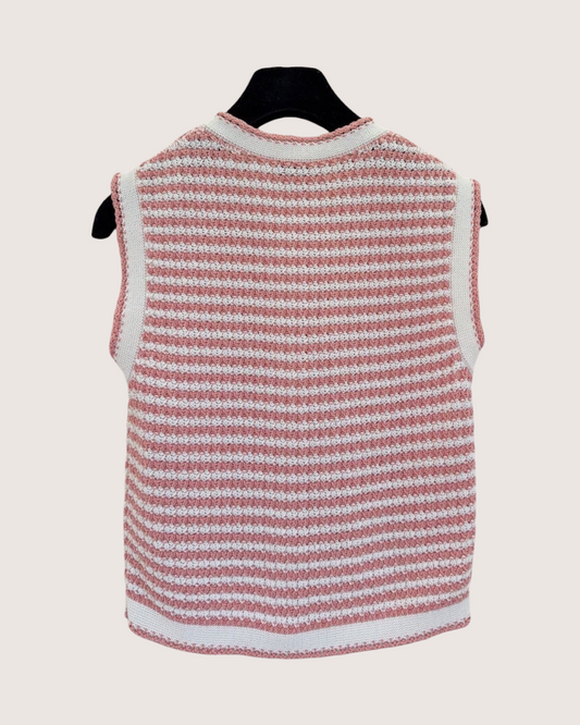 Chanel 22P Striped Vest Pink, White FR 34