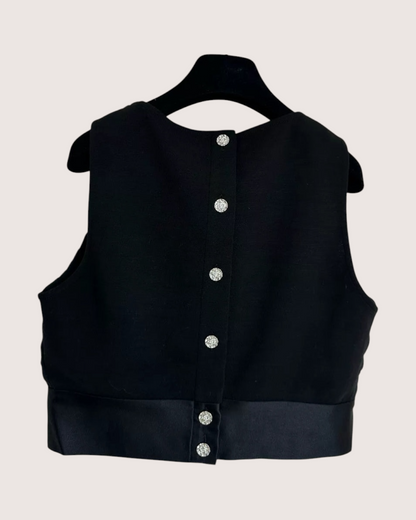 Chanel 22A CC Pearl Cropped Vest Black FR 34
