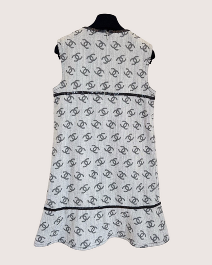 Chanel 22S Denim CC Logo Mini Dress Grey, Black FR 34