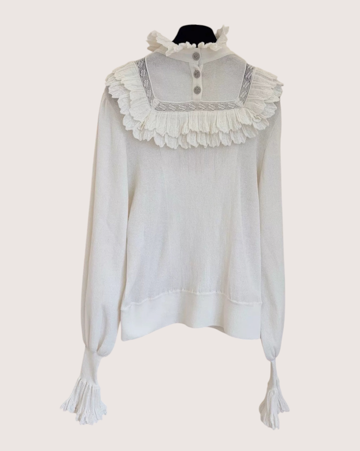 Chanel 20B Fringe-Trim Sweater White FR 36