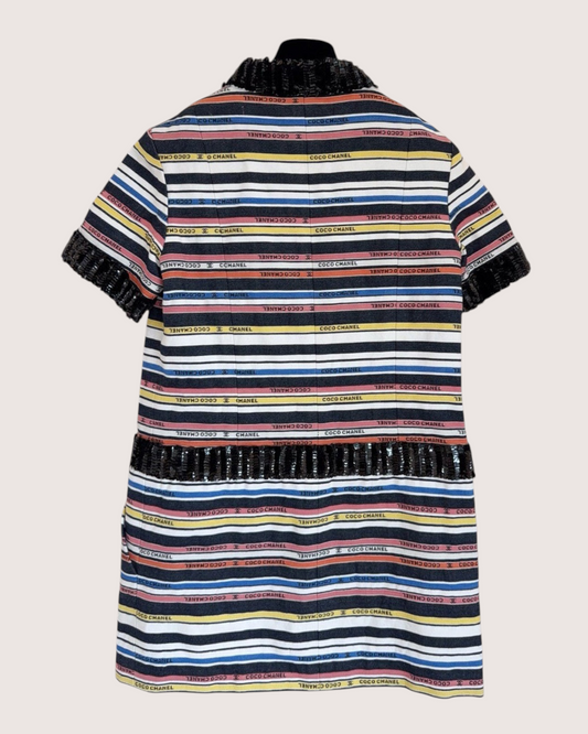 Chanel 22S Striped Mini Dress Navy, Pink, Multicolor FR 38