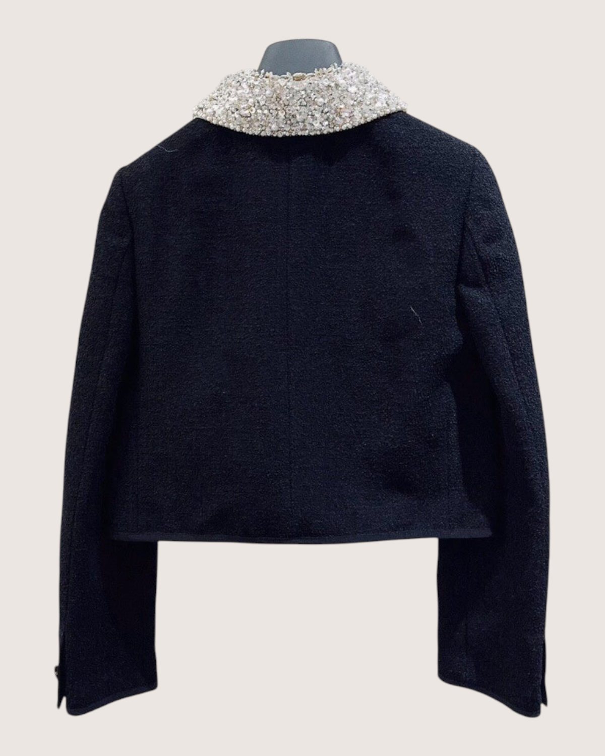 Miu Miu Cropped Crystal-Collar Tweed Jacket Black, Silver FR 36