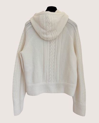 Chanel 24N Coco Neige Cashmere Cable Hooded Sweater White FR 40