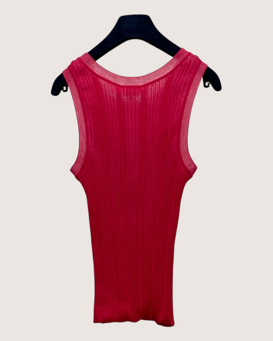 Chanel 26M Coco Beach CC Striped Tank Top Red FR 38