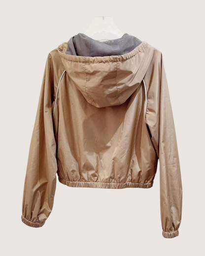 Miu Miu Hooded Windbreaker Jacket Beige/Ecru, White IT 42