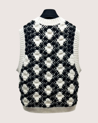 Chanel 21A Cashmere Floral Bobble-Stitch Vest Black, Beige/Ecru FR 34