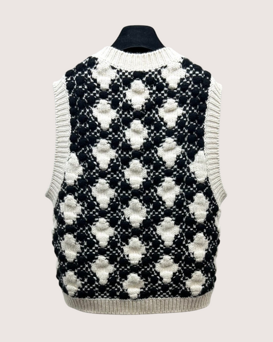 Chanel 21A Cashmere Floral Bobble-Stitch Vest Black, Beige/Ecru FR 34