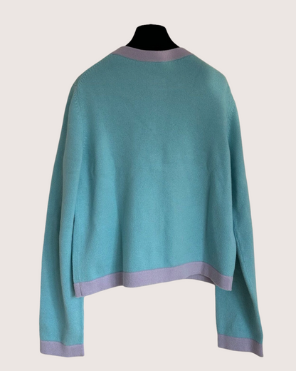 Chanel 24C Cashmere Contrast-Trim Four-Pocket Cardigan Blue, Purple FR 40