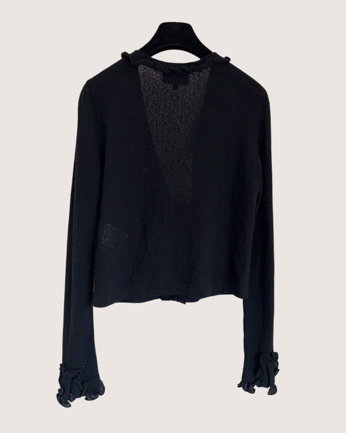 Chanel 25A Ruffle-Trim Cardigan Black FR 38