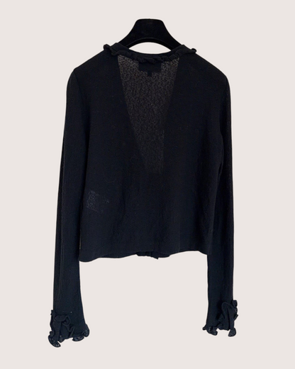 Chanel 25A Ruffle-Trim Cardigan Black FR 38
