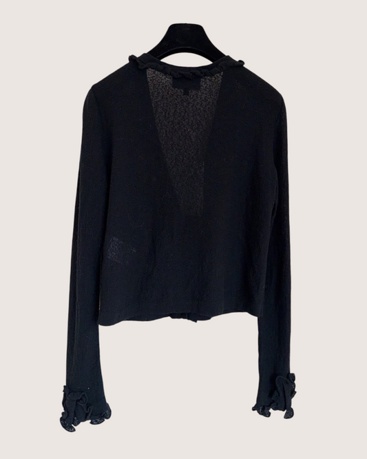 Chanel 25A Ruffle-Trim Cardigan Black FR 38