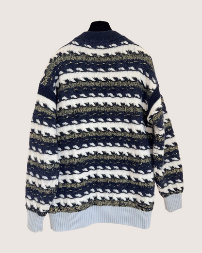 Chanel 22B Striped Cashmere Cardigan Navy, White, Blue, Multicolor FR 36