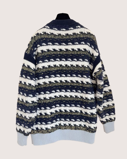Chanel 22B Striped Cashmere Cardigan - Navy, White, Blue, Multicolor, view 2