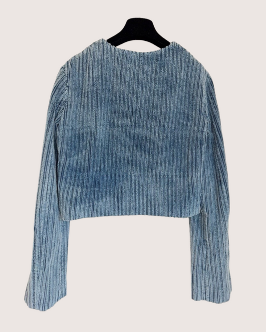 Chanel 25K Shimmer Corduroy Jacket Blue FR 42