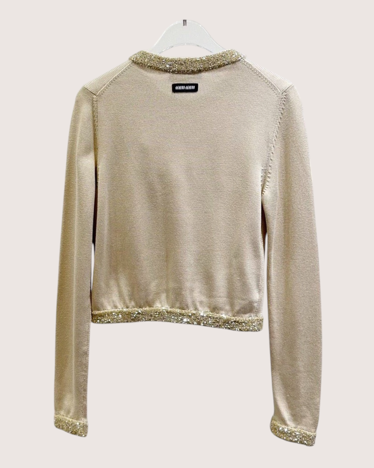 Miu Miu Sequin Four-Pocket Cardigan Beige/Ecru, Gold FR 36
