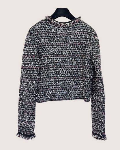 Chanel 24B Sequin Tweed Jacket Black, White, Pink, Multicolor FR 34