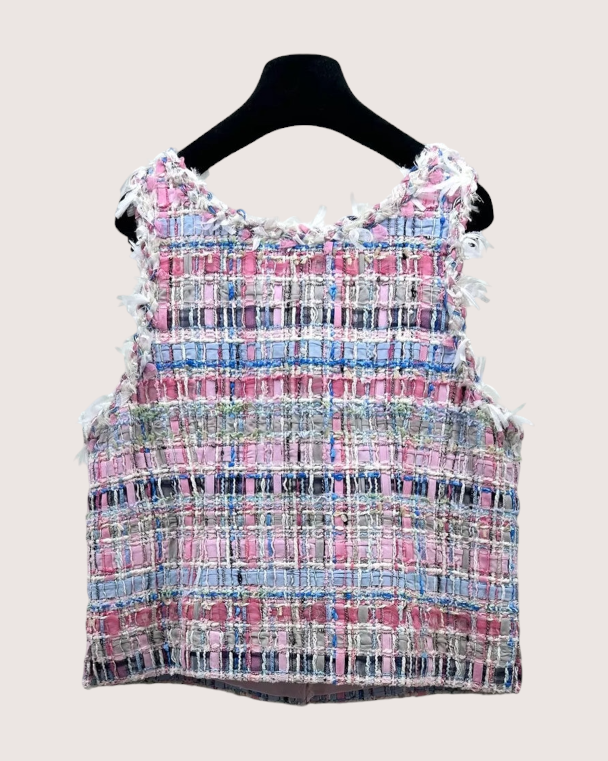 Chanel 25S Wool Fringe Tweed Vest Pink, Blue, Multicolor FR 40