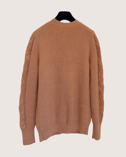 Chanel 21A Cashmere Floral-Textured Ribbed Cardigan Brown FR 36