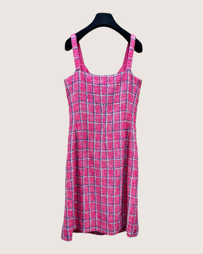 Chanel 24P Tweed Strappy Mid-Length Dress Pink, Blue, White FR 36
